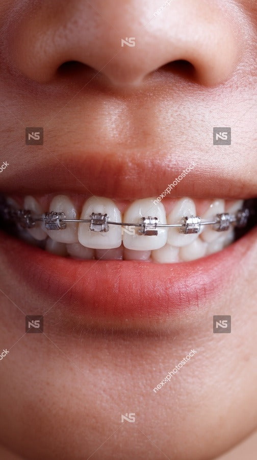 A Close Up Image Of A Smiling Teenager Wearing Braces Showcasing Their Teeth And Braces — Stock Photo