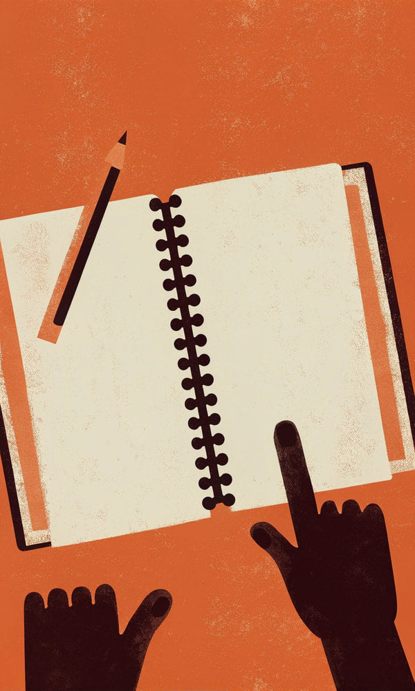 An Open Notebook With A Pencil Resting On Top Placed On A Table — Stock Illustration