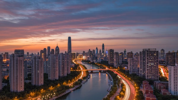 Futuristic city skyline