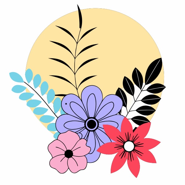 Floral Sunburst Design With A Variety Of Flowers And Leaves Set Against A Yellow Background — Stock Vector