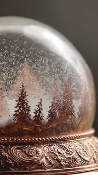 A Snow Globe With A Winter Forest Scene A Snowy Landscape With Trees And Snowflakes Set Against A Dark Background — Stock Photo