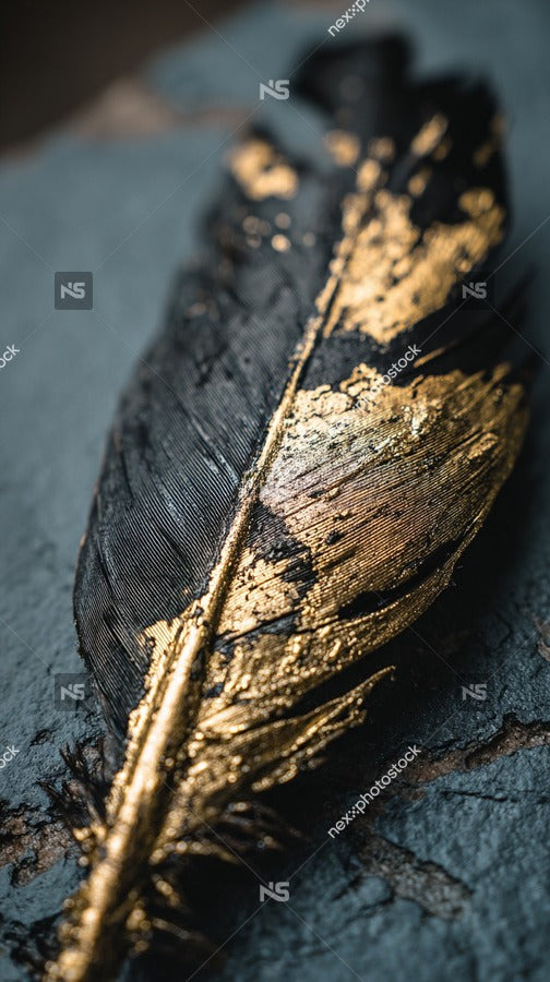 Golden Feather With Blackened Tip — Stock Photo