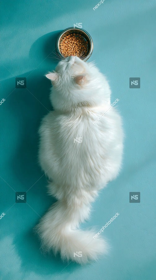 A White Cat Eating From A Bowl — Stock Photo