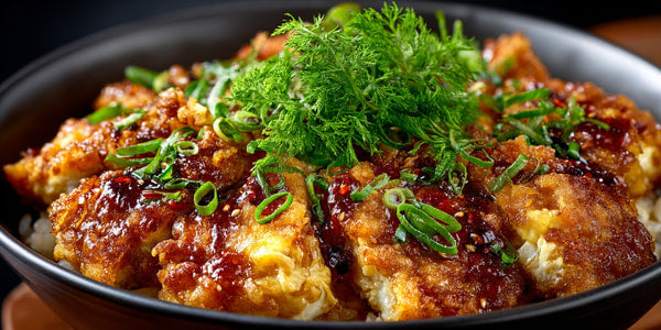 A Plate Of Chicken And Rice Topped With A Sauce And Garnished With Parsley — Stock Photo