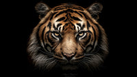 Tiger Portrait With A Close Up View Of Its Face Set Against A Black Background — Stock Photo