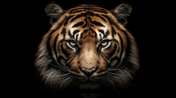 Tiger Portrait With A Close Up View Of Its Face Set Against A Black Background — Stock Photo