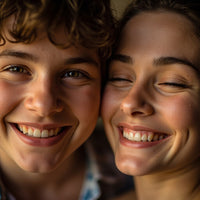 A Young Couple Sharing A Joyful Moment Captured In A Close Up Portrait With A Shallow Depth Of Field Focusing On Their Radiant — Stock Photo