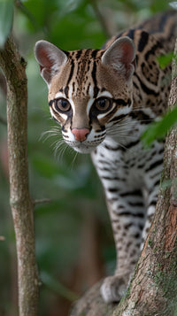 Jaguar Cub Peeking Out From Behind Tree Branch — Stock Photo