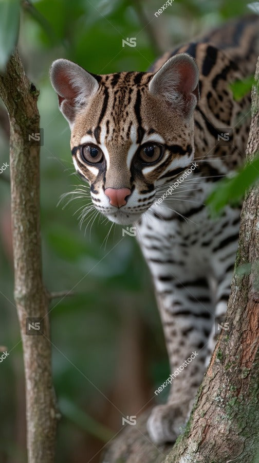 Jaguar Cub Peeking Out From Behind Tree Branch — Stock Photo