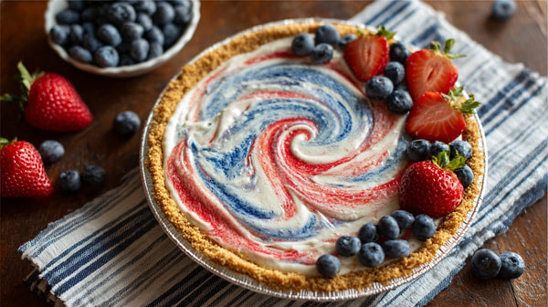 A Pie With Red White And Blue Colors Topped With Whipped Cream On A Table — Stock Photo