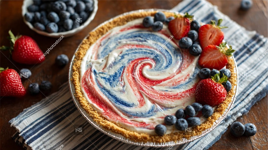 A Pie With Red White And Blue Colors Topped With Whipped Cream On A Table — Stock Photo