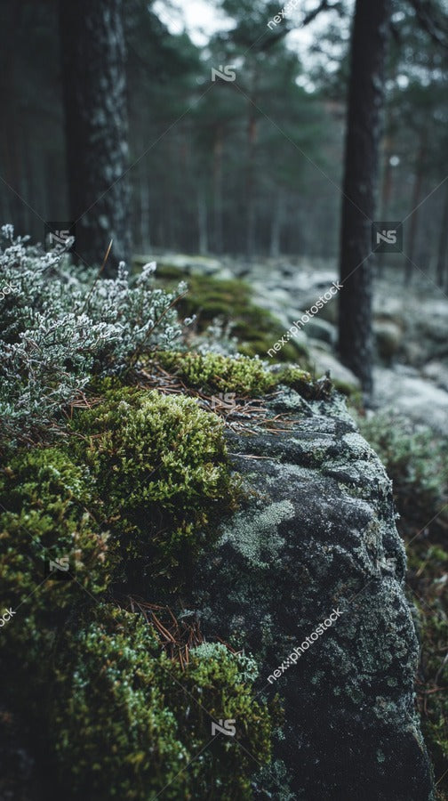 Moss Covered Stone Wall In A Forested Area With A Focus On The Moss And The Texture Of The Wall — Stock Photo