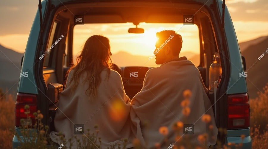 A Couple Sits In A Car During Sunset Enjoying The View And Each Other S Company — Stock Photo