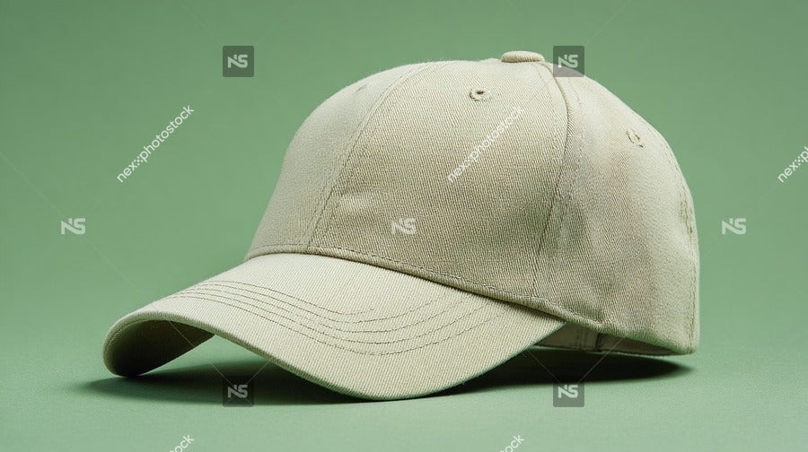 Tan Baseball Cap With A Logo On The Front Placed Against A Green Background — Stock Photo