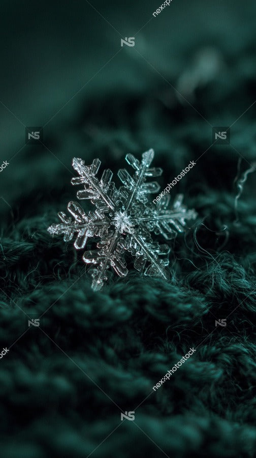 A Single Intricately Detailed Silver Snowflake Against A Dark Green Textured Fabric Backdrop — Stock Photo