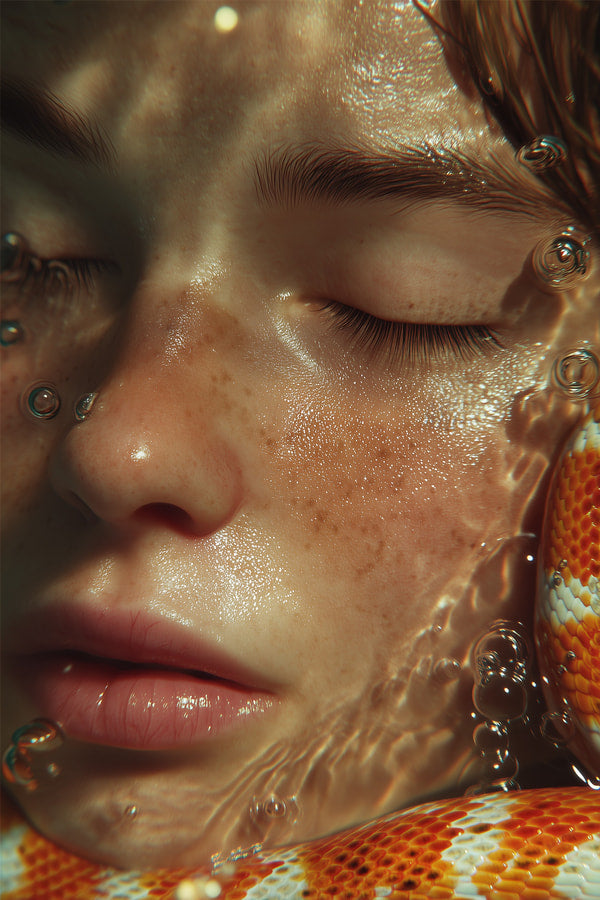 A Close Up Image Of A Person S Face With Water Droplets Falling On It Creating A Reflective Surface — Stock Photo