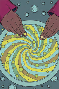A Hand Reaching Into A Vortex Of Colorful Bubbles With A Person S Fingers Visible On The Left Side Of The Image — Stock Illustration