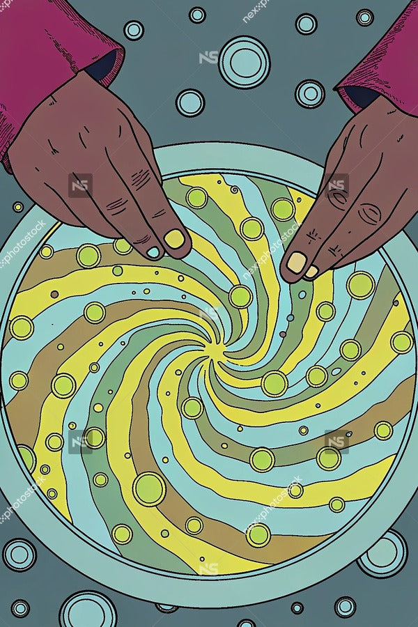 A Hand Reaching Into A Vortex Of Colorful Bubbles With A Person S Fingers Visible On The Left Side Of The Image — Stock Illustration