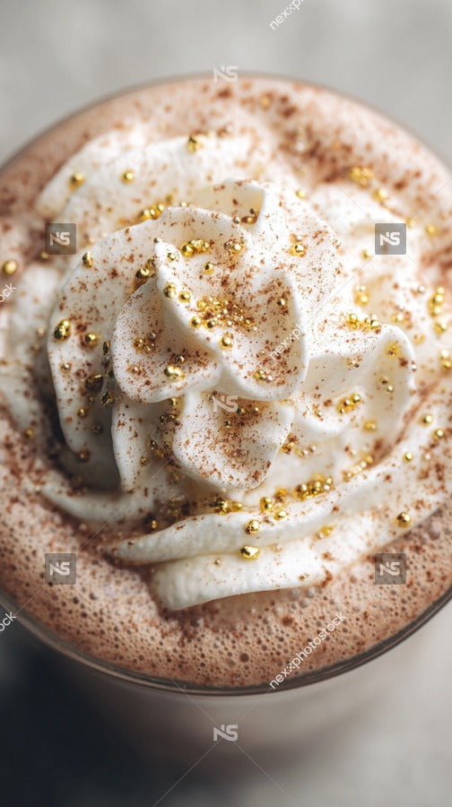 A Cinnamon Spice Latte With Whipped Cream Garnished With Gold Sprinkles And A Dusting Of Cinnamon — Stock Photo