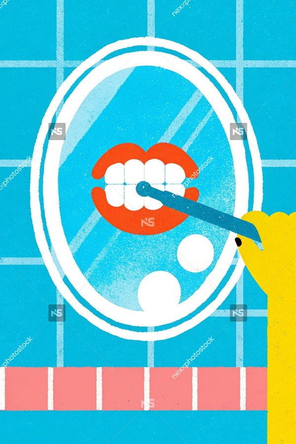 Illustration Of A Person Brushing Their Teeth In Front Of A Mirror With A Toothbrush And Toothpaste Visible — Stock Illustration