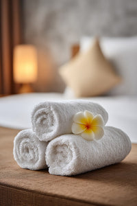 Towels Neatly Folded On A Bed — Stock Photo