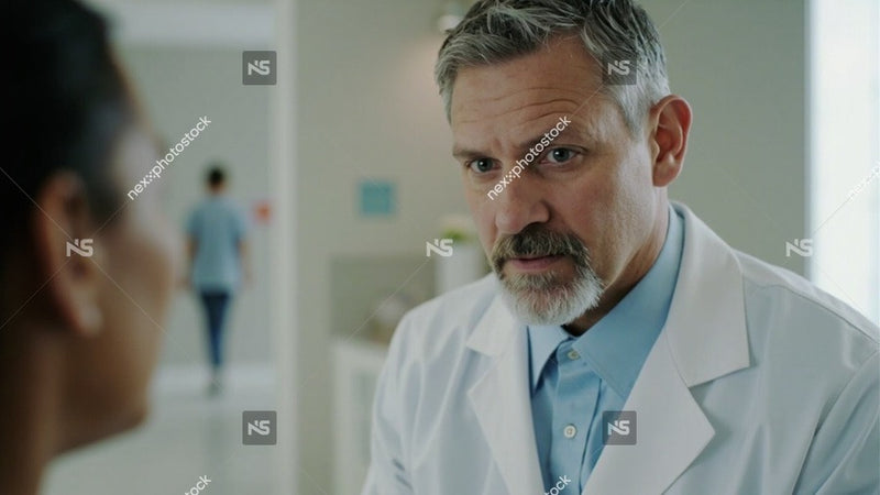 Actor A Doctor In A Hospital Setting Standing And Looking Concerned While Wearing A White Lab Coat — Stock Photo