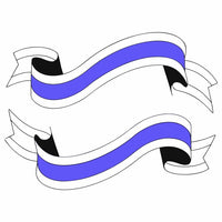 Stylized Graphic Of A Blue And White Striped Ribbon With A Curved Wavy Pattern — Stock Vector