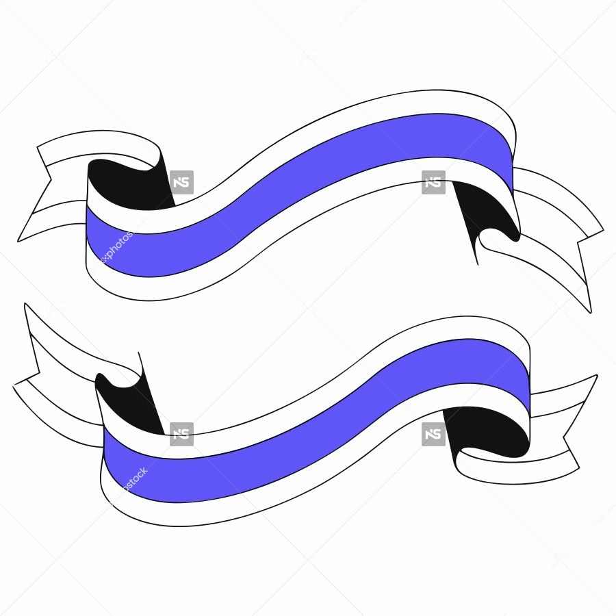 Stylized Graphic Of A Blue And White Striped Ribbon With A Curved Wavy Pattern — Stock Vector