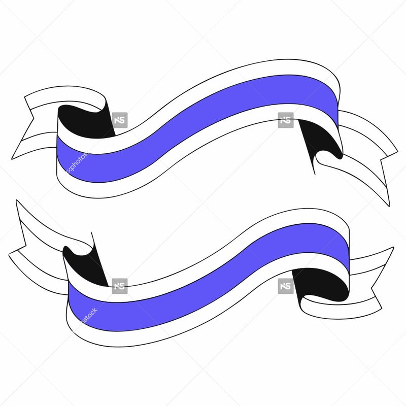 Stylized Graphic Of A Blue And White Striped Ribbon With A Curved Wavy Pattern — Stock Vector