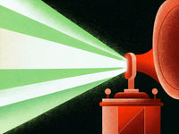 Projector Spotlight With A Retro Design A Red Lens And A Large Speaker Grille Set Against A Dark Background — Stock Illustration