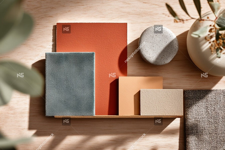 A Collection Of Home Decor Items Including A Book A Candle And Various Textiles Arranged On A Table With A Blurred Background — Stock Photo