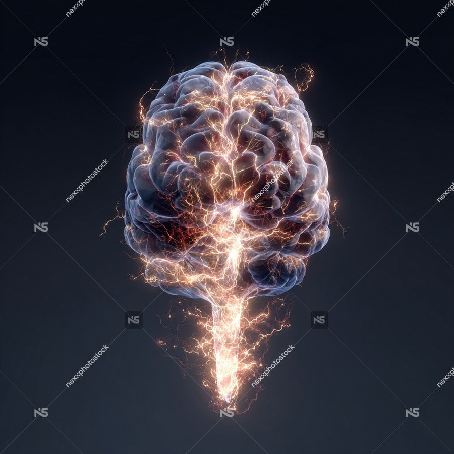 3d Rendering Of A Human Brain With Electrical Sparks Emanating From It Against A Black Background — Stock Photo