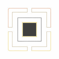Geometric Abstract Design With A Central Black Square And Four Surrounding Colorful Squares On A White Background — Stock Vector