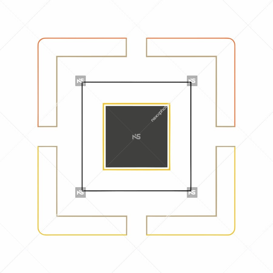 Geometric Abstract Design With A Central Black Square And Four Surrounding Colorful Squares On A White Background — Stock Vector