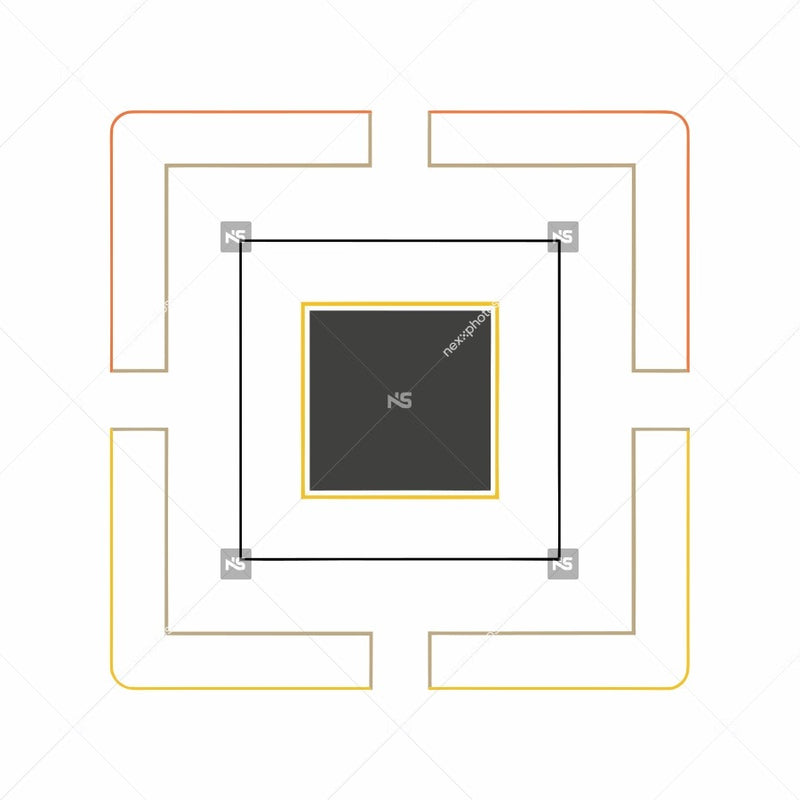 Geometric Abstract Design With A Central Black Square And Four Surrounding Colorful Squares On A White Background — Stock Vector