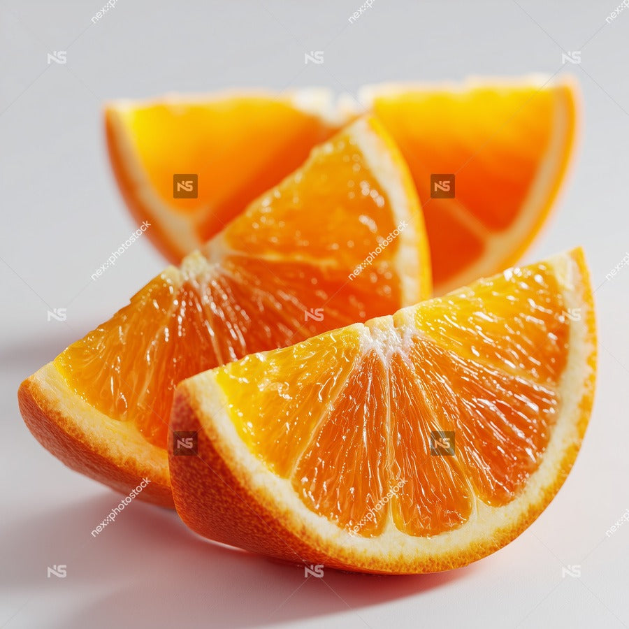 Three Sliced Oranges With Visible Pulp And Juicy Segments Arranged In A Triangle Formation On A White Surface — Stock Photo
