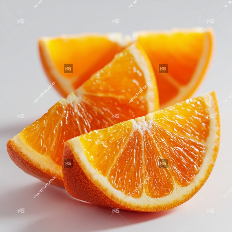 Three Sliced Oranges With Visible Pulp And Juicy Segments Arranged In A Triangle Formation On A White Surface — Stock Photo