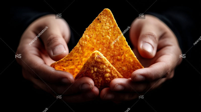 A Hand Holding A Trio Of Nacho Chips With The Focus On The Chips Themselves — Stock Photo