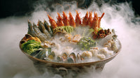 Displays A Large Bowl Filled With An Assortment Of Seafood Items Including Shrimp And Fish Arranged In A Visually Appealing Manner — Stock Photo