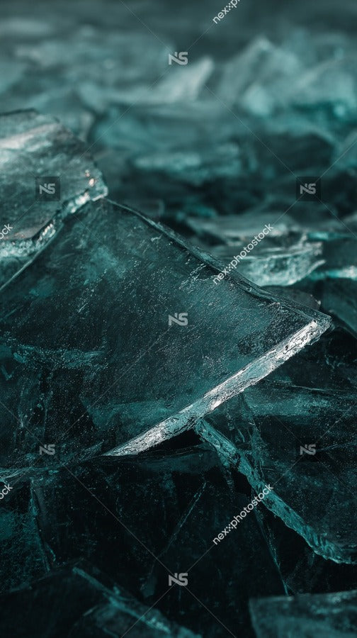 Shattered Glass In Close Up With Blue Background And Dark Lighting — Stock Photo