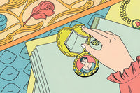 Ring With Portrait Of Woman Held By Hand — Stock Illustration