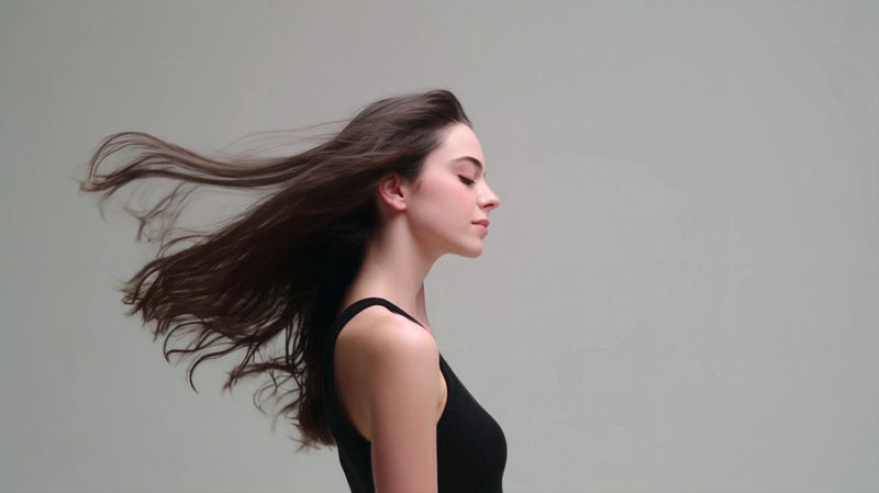 a woman with long hair is captured in a portrait style image set against a white background - Stock Video