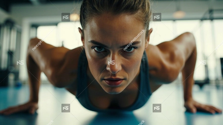Woman Performing Push Up Exercise In Gym 2 — Stock Photo