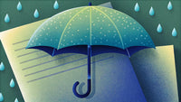 A Blue Umbrella With A Handle And Canopy Standing Upright On A Surface Surrounded By Raindrops — Stock Illustration