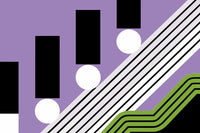 Geometric Abstract Art With A Purple And Green Color Scheme A Variety Of Shapes And Patterns — Stock Vector