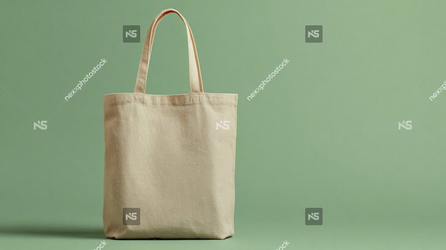A Beige Canvas Tote Bag With A Simple Design Placed Against A Green Background — Stock Photo