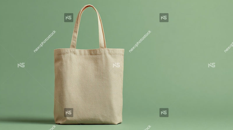 A Beige Canvas Tote Bag With A Simple Design Placed Against A Green Background — Stock Photo
