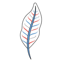 A Single Stylized Leaf With A Blue Stem And Red Veins Against A White Background — Stock Vector