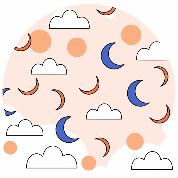 A Whimsical Pattern A Repeating Motif Of Clouds Moons And Sleepy Eyes Creating A Dreamy And Calming Visual Effect — Stock Vector