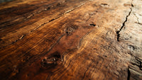 Aged Wooden Table Top With Visible Cracks And Knots Showcasing Its Natural Texture And History — Stock Photo